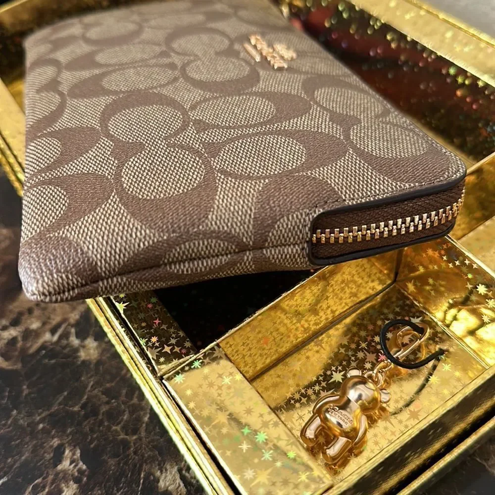 New Coach Signature Large Wristlet with Charms in a Gift Box